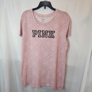 Victoria's Secret PINK Crew Neck Everyday tee Chalk Rose top Sz L Y2K Paisley